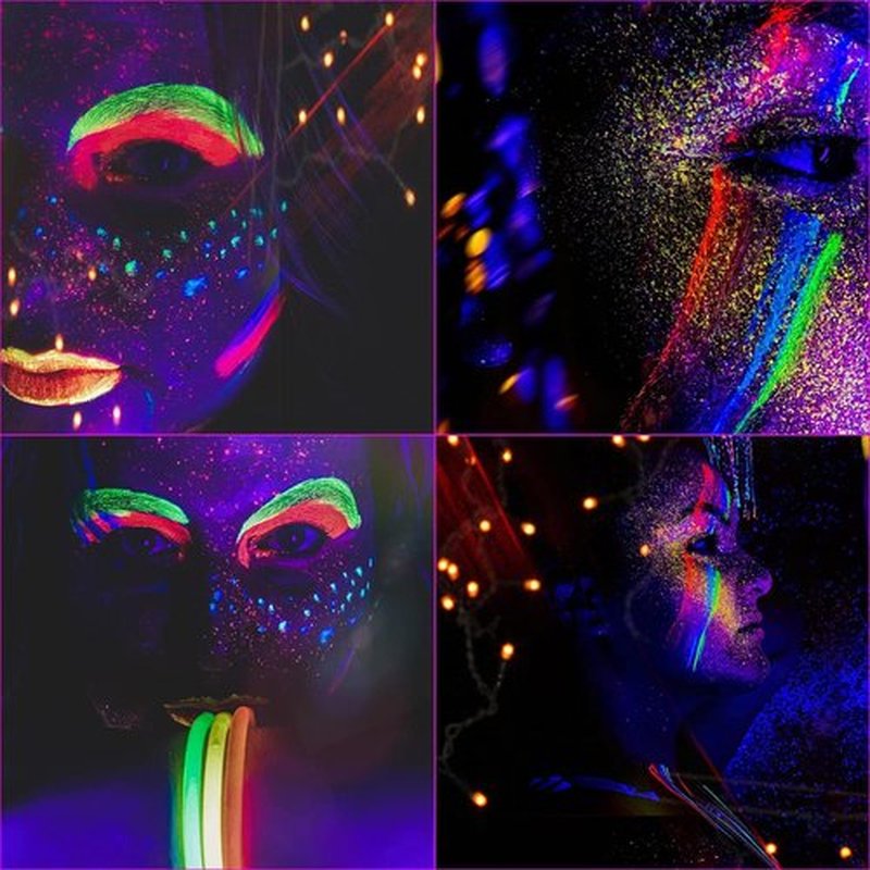Bowitzki Face and Body Paint Split Cake 50g Body Painting Water Based Eyeliner Graphic Hydra Liner Makeup Glow Fluorescent Color Neon for Halloween Christmas Party Pride (UV rainbow)
