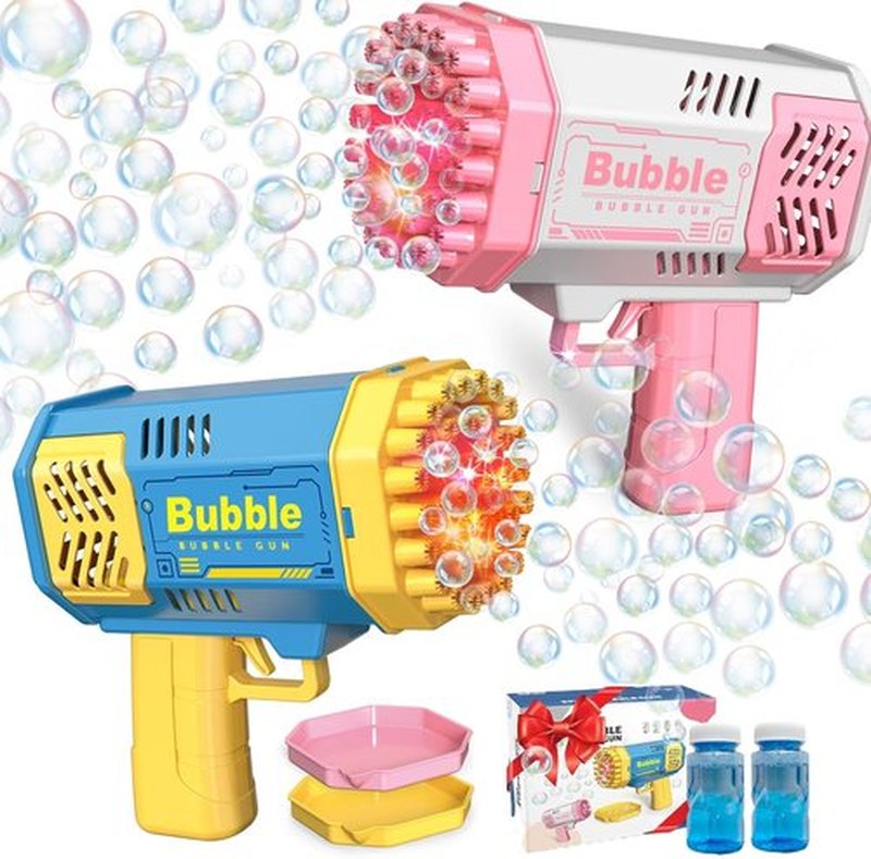 LUSJNGE Bubble Gun - 40-Hole Light Up Bubble Machine with 2 Refill Bottles | Fun Party Favors for Kids 1-8