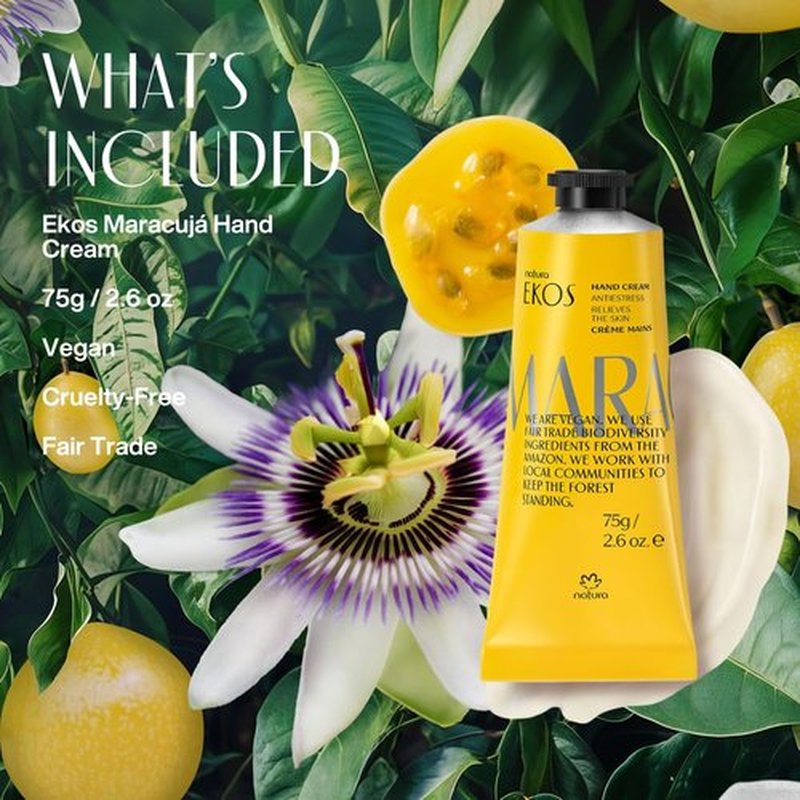 Natura Passion Fruit Hand Cream - Fast Absorbing 24-Hour Hydration - Vegan Skin Care - 2.6oz (75g)