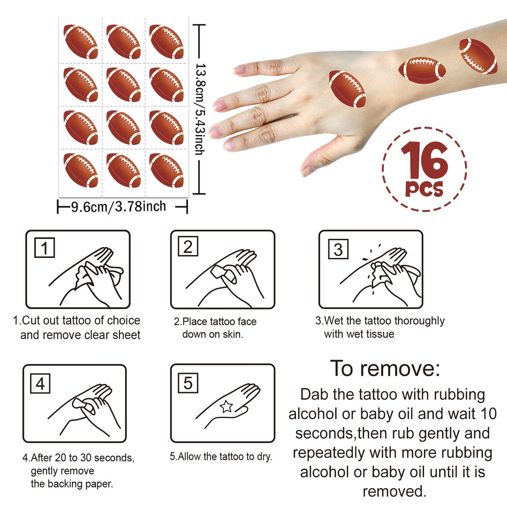 YanZonic 192Pcs Football Pre-Cut Tattoos Stickers, Football Face Tattoos for Game Day Birthday Celebrations School Events, 16 Sheets