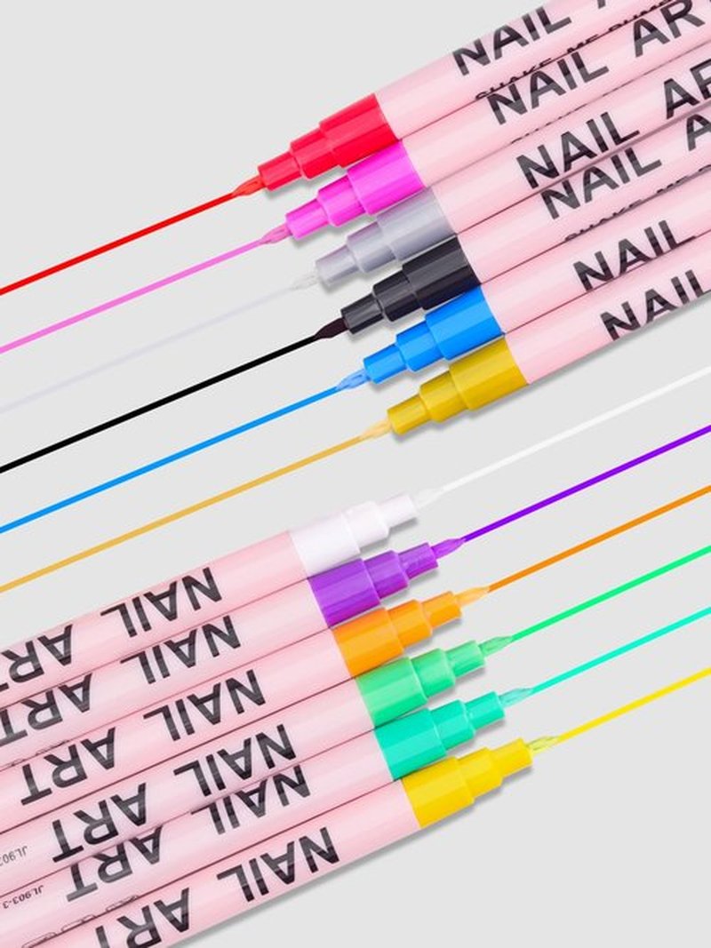 EBANKU 12 Colors Nail Art Pens Set, 3D 0.7MM Nail Polish Pens Quick-Drying Nail Art Acrylic Paint Nail Point Dotting Liner Pen Tools for Home & Salon Nail DIY