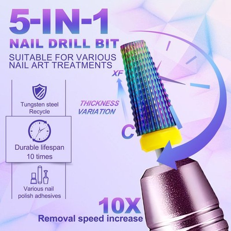 FANTEXY 3/32" Carbide Nail Drill Bit, Color Coated Gel Polish Remover Drills Bit, Tungsten Drill Bits Set Nail File, Nails Tech Supplies, for Manicure Pedicure Cuticle Gel Polishing (Extra Fine - XF)