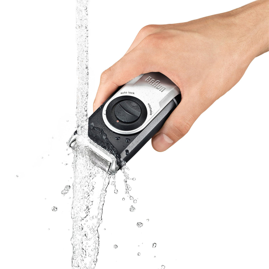 Braun MobileShave M-90 Travel Shaver Silver (Precision Trimmer, Smart Foil, Wide Floating Foil, Washable)