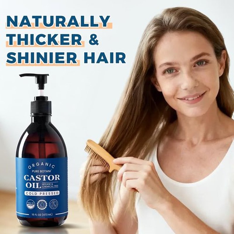 Castor Oil Organic Cold Pressed,100% Pure Hexane Free, Unrefined Natural Oil for Hair Growth, Eyelashes, Eyebrows, Skin & Body Moisturizing,16Oz