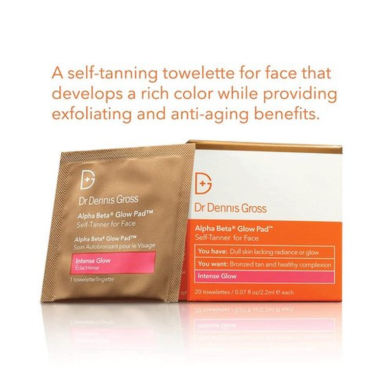 Dr. Dennis Gross Alpha Beta Glow Pad Self Tanner - Intense Radiance for Dull Skin | 20 Towelettes