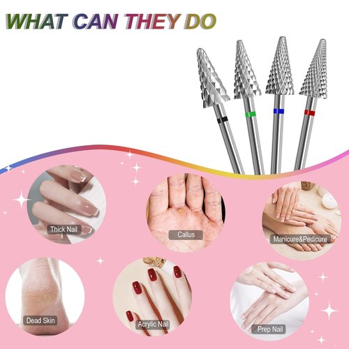 HungGato Tapered Nail Drill Bits, 3/32" Safety Drill Bit, Professional Carbide Tungsten Bit for Cuticle Dead Skin Fast Remover, Under Nail Gel Polishing for Salon & Home (Extra Coarse)