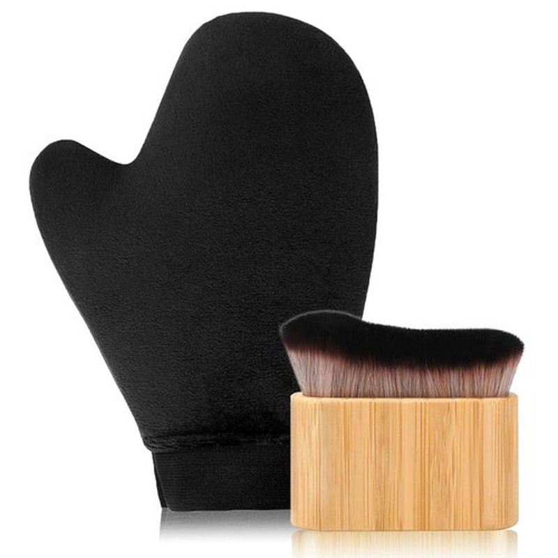 Skiennix 2-in-1 Tanning Mitts - Self Tanner Applicator & Brush Kit for Lotion, Sunless, Body & Face