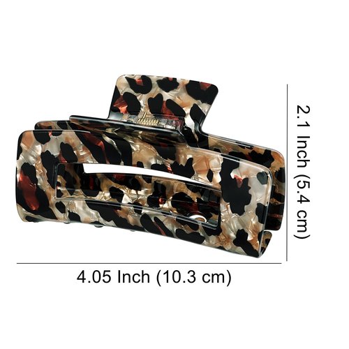 Textention 4 Inch Tortoise Hair Claw Clips, Large Acrylic Banana Barrettes Jaw Clips, Fashion Strong Hold Leopard Print Stylish Hair Accessories for Women Thin Thick Hair (2pcs)
