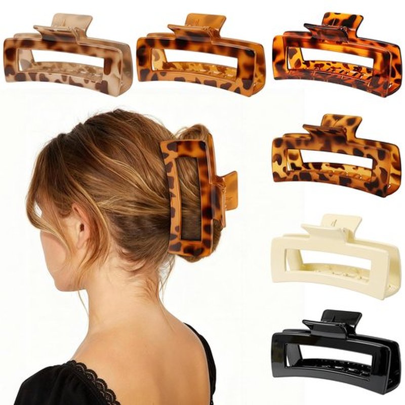 Molizummy 6 Pack 5 Inch Extra Large Claw Clips for Thick Hair, Jumbo Tortoise Shell Claw Clip for Women Girls, Non-slip Hair Clips for Thick/Long/Curly Hair, Big Square Jaw Accessories