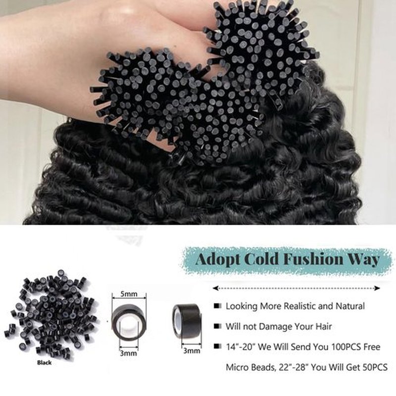 I Tip Human Hair Extensions 16 Inch 50G Water Wave Cold Fusion Hairpiece Pre Bonded Hair Extensions for Black Women Microlink Real Virgin Hair Extension 100 Strands Per Package