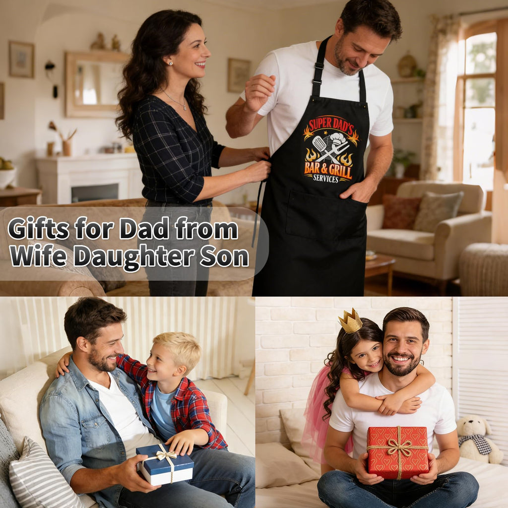 DFPDFP Dad Birthday Gifts from Daughter Son - Funny Grilling Aprons for Men, Men Gifts for New Daddy Father in Law, Heavy-Duty BBQ Cooking Aprons with 2 Big Pockets, Fathers Day Gift for Dad