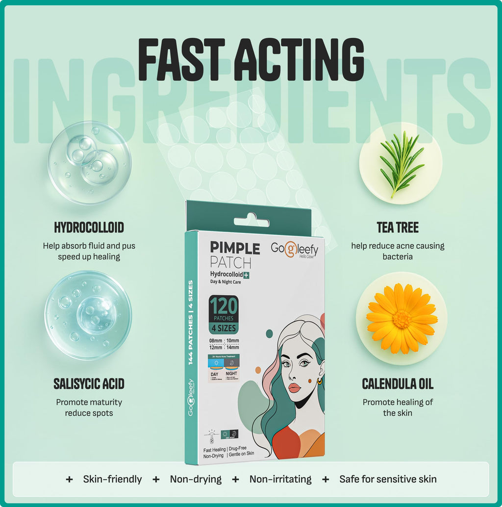 GoGleefy Pimple Patches for Face – Day & Night Acne Patches for Fast Healing, Skin Clarity – Invisible Hydrocolloid Patches, Waterproof Spot Treatment – All Skin Types Zit Patches of 60/120/180