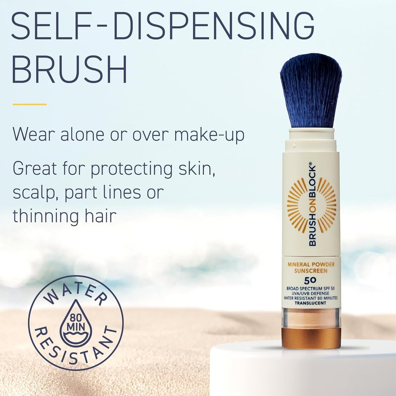 Brush On Block SPF 50 Mineral Powder Sunscreen - Translucent, Broad Spectrum, Water Resistant Protection for All Skin Tones