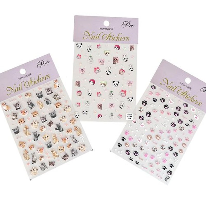 NOVANOOK 3 Sheets Cat Nail Stickers, Cute Nail Stickers, Cat Nail Decals, Cute Nail Art Stickers, Embossed Cat Claw Nail Stickers, Embossed, Cute Nail Supplies, Nail Art Stickers, DIY Nails