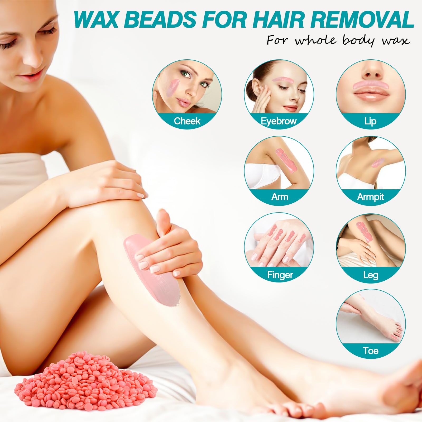 PURPESKY Hard Wax Beads, 2lbs Hard Wax Beans for Hair Removal, Brazilian Coarse Wax for Face, Leg, Bikini, Home Waxing Kit with Collapsible Bowl/Pot & Collapsible Bowl (Rose)