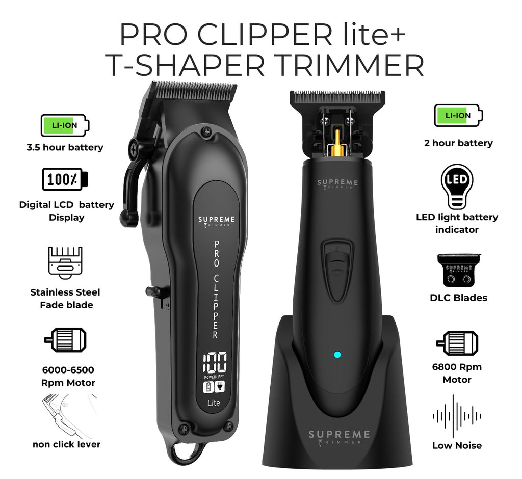 Supreme Trimmer Pro Clipper All Metal w/Taper Blade | 300 Min Run Time Professional Hair Clipper Set, Cordless Beard Trimmer | STC5030 Black