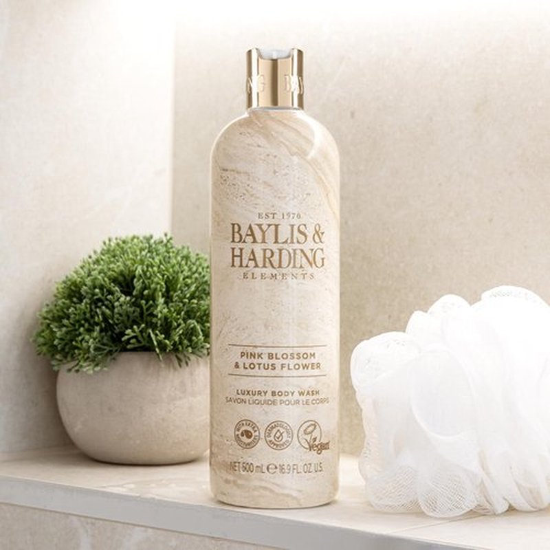 Baylis & Harding Liquid Body Wash Soap, Elements, Pink Blossom & Lotus Flower, 16.9oz/500ml (4-Pack)