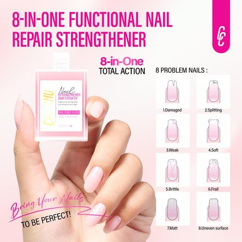 Nail Strengthener for Women: 8 in 1 Natural Nail Hardener Extra Strong and Growth - Pink Nail Polish Hardener Ridge Filler Concealer for Weak and Damaged Nails 15ml