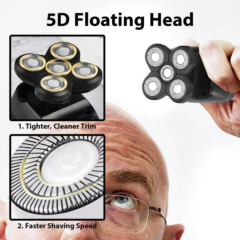 4 Pack Head Shaver Replacement Blades, 5 Blades Shaver Replacement Heads for Bald Men Universal Head and Face Electric Razor Kit with 4 Cleaning Brush