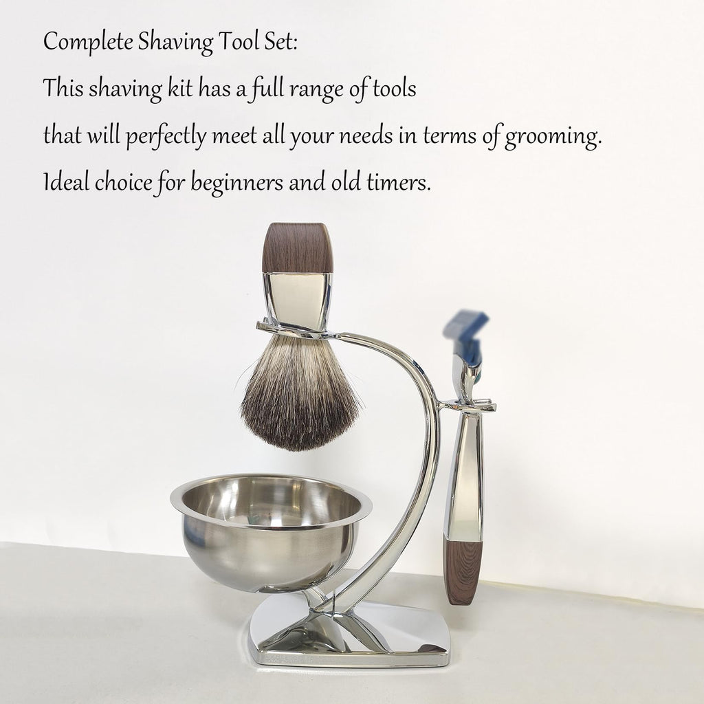 JHTSOLE Shaving Set with Badger Hair Shaving Brush, Soap Bowl Stylish Shaving Kit and Stand,Shaving Handle Compatible with Mach3 for Men's Razor Gift