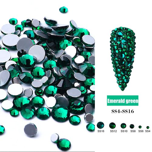JERCLITY 3000pcs Emerald Green Rhinestones for Nails Red Rhinestones for Nails Flat Back Gems Round Crystal 6 Sizes (1.5-4mm) with Picking Pen for Crafts Clothes Shoes Jewelry