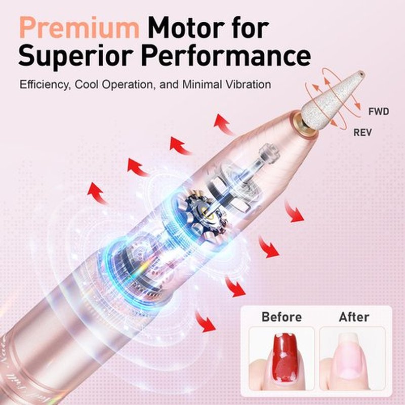 Cordless Nail Drill, Portable Electric Nail File with 11 in 1 Nail Drill Bits for Acrylic Gel Dip Powder Nails, Rechargable Efile Nail Drill Machine Kit for Home Manicure Pedicure, Gold