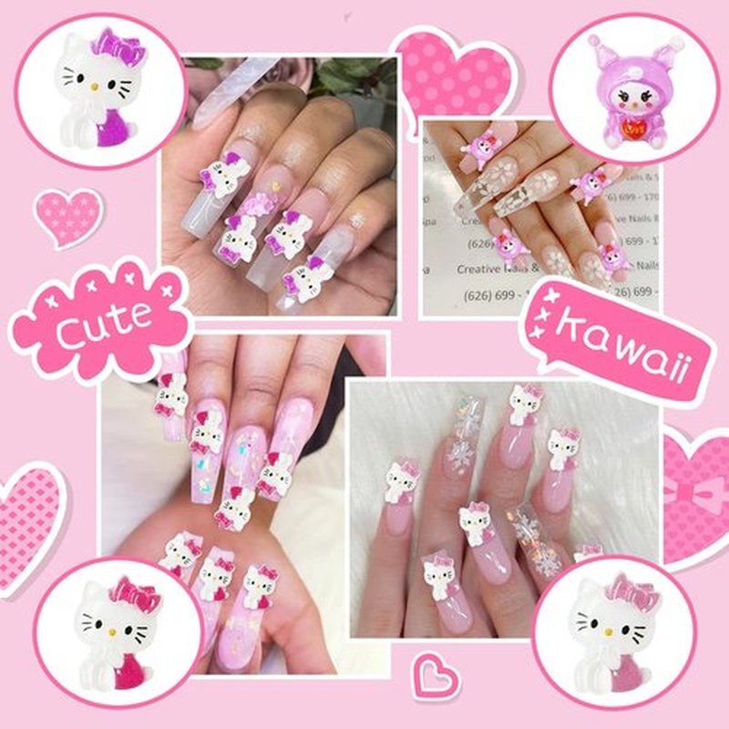 140 PCS Nail Charms, Kawaii 3D Nail Charms Cartoon Kitty Cute Charms for Nails Design, Acrylic Nail Supplies for DIY Nail Art Decorations
