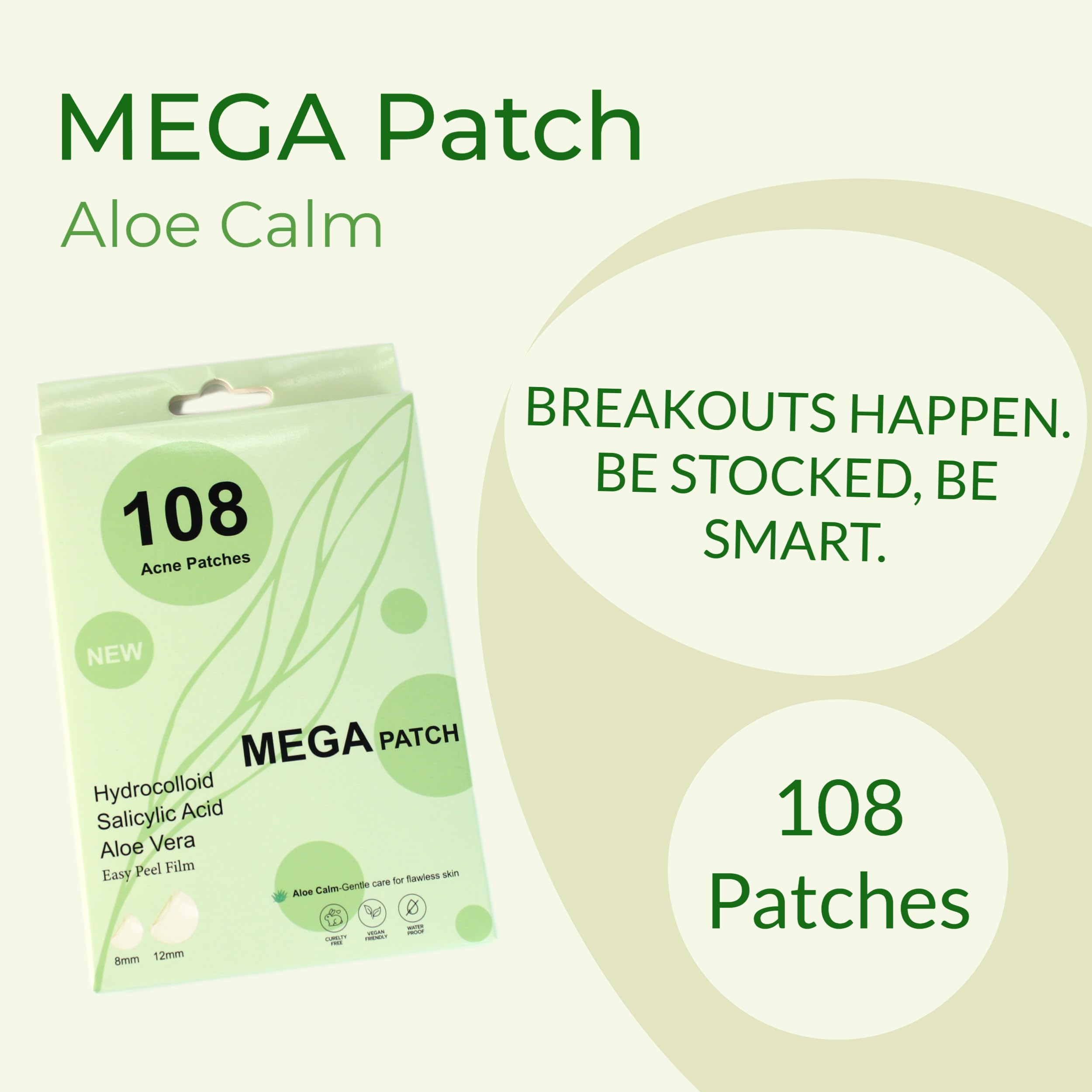 Fast Acting Pimple Patches with Hydrocolloid, Saycilic Acid and Aloe Vera | 108 ct (60 x 8mm + 48 x 12mm) | Reduces Spot Risk | Invisible Acne Patches | Treatment for Zits, Blemishes, Acne & Pimples.