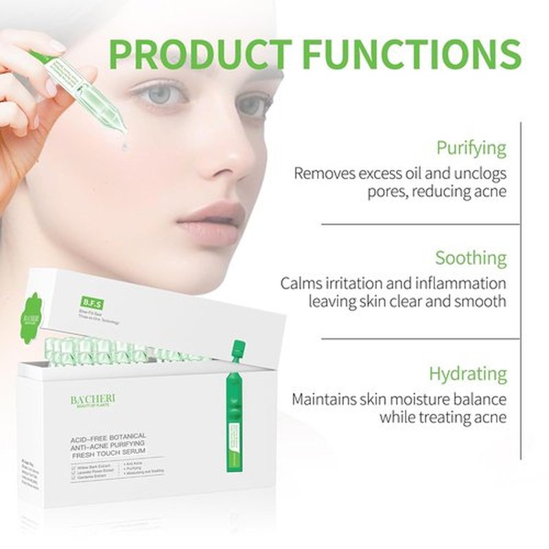 **Gentle Botanical Acne Treatment - Acid-Free Facial Serum with Niacinamide & Witch Hazel | Soothes Redness & Controls Breakouts - 1.2 ml × 30 Ampoules**