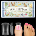 AMILHITON 120PCS Poly Gel Toe Nail Dual Forms, Straight Flat Clear Full Cover Molds for Wide Toenail Beds, Reusable Toenail Extension Forms for French Pedicure, 12 Sizes for Home DIY & Nail Salon