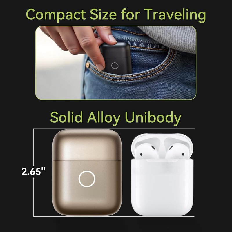 VNU Alloy Body Foil Shaver - Mini Pocket Electric Razor for Men | IPX7 Waterproof, 60-Day Standby, Desert Titanium