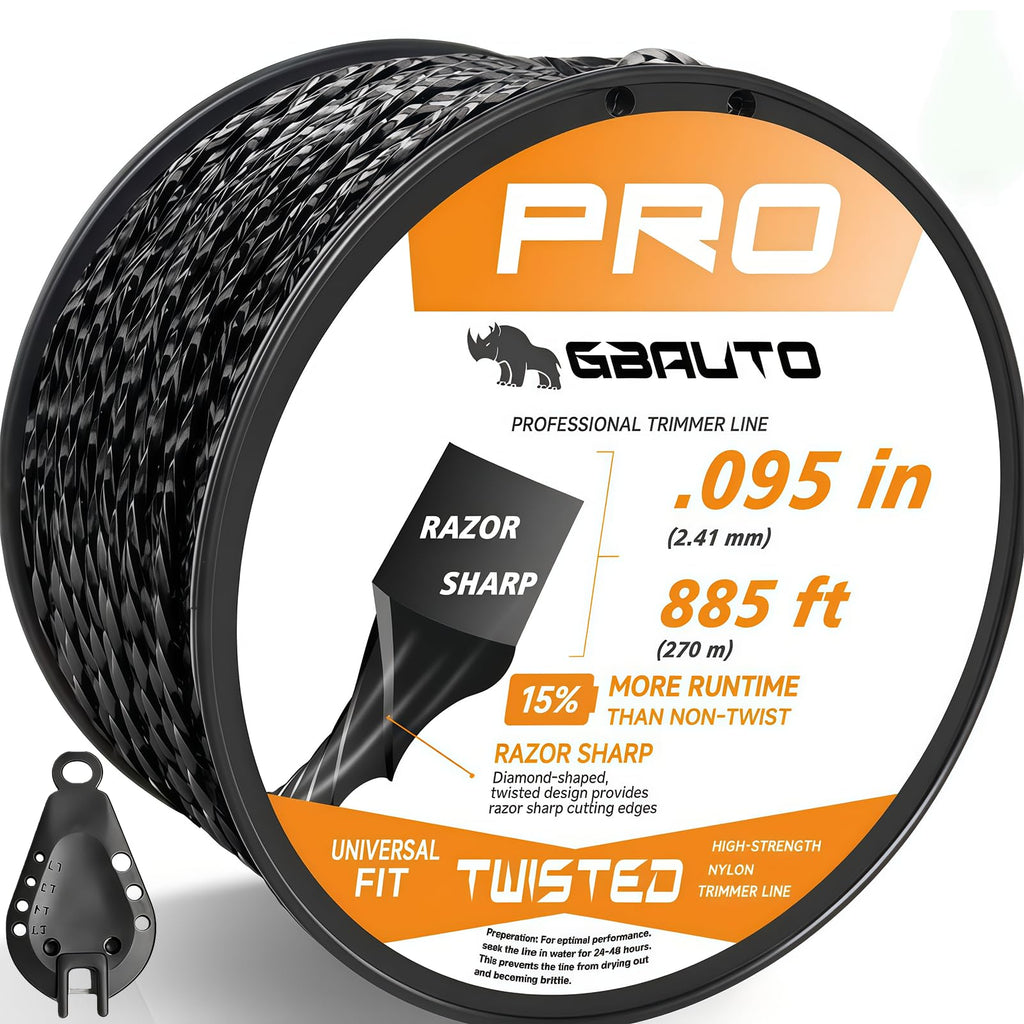String Trimmer Line, 885ft 0.095" for Black Diamond Trimmer Weed Eater String Replacement, Premium Nylon Universal, Professional Twisted Weed Wacker String with Built-in Line Cutter (Upgraded version)