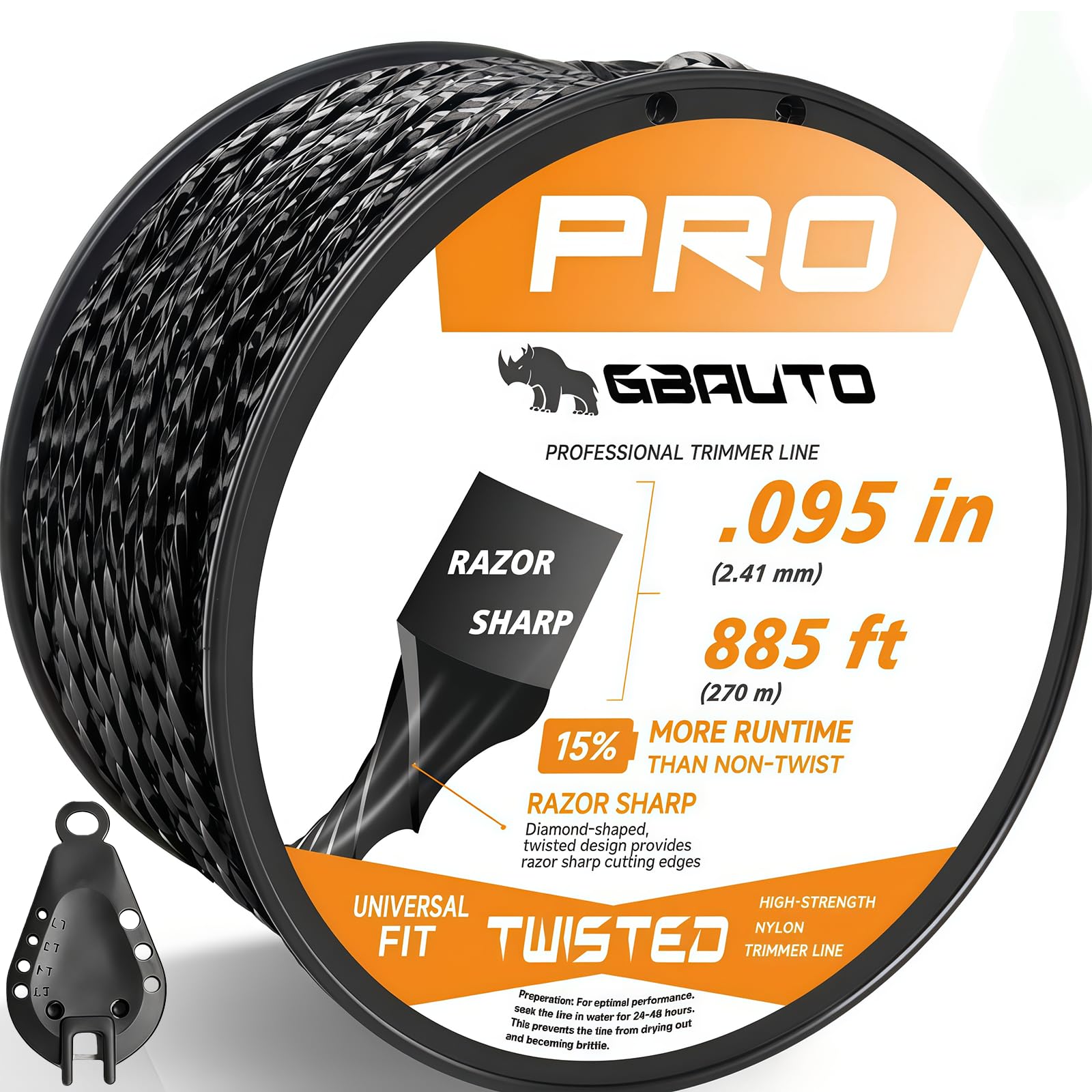 String Trimmer Line, 885ft 0.095" for Black Diamond Trimmer Weed Eater String Replacement, Premium Nylon Universal, Professional Twisted Weed Wacker String with Built-in Line Cutter (Upgraded version)