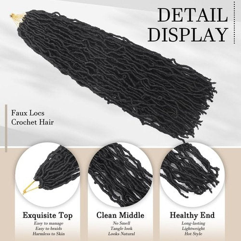 DACAI XIU Faux Locs Crochet Hair 24 Inch 7 Packs Soft Locs Crochet Hair Pre Looped Goddess Locs Dreadlocs Synthetic Hair For Black Women (1B# Black#