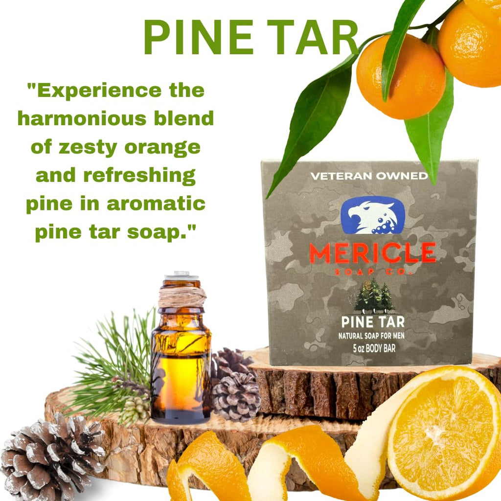 Mericle Soap Co. All Natural Bar Soap, 3 Bar Variety Pack- Bay Rum, Sweet Tobacco, & Pine Tar | Fan Favorites | Made in the USA | Veteran-Owned | Ideal for Men