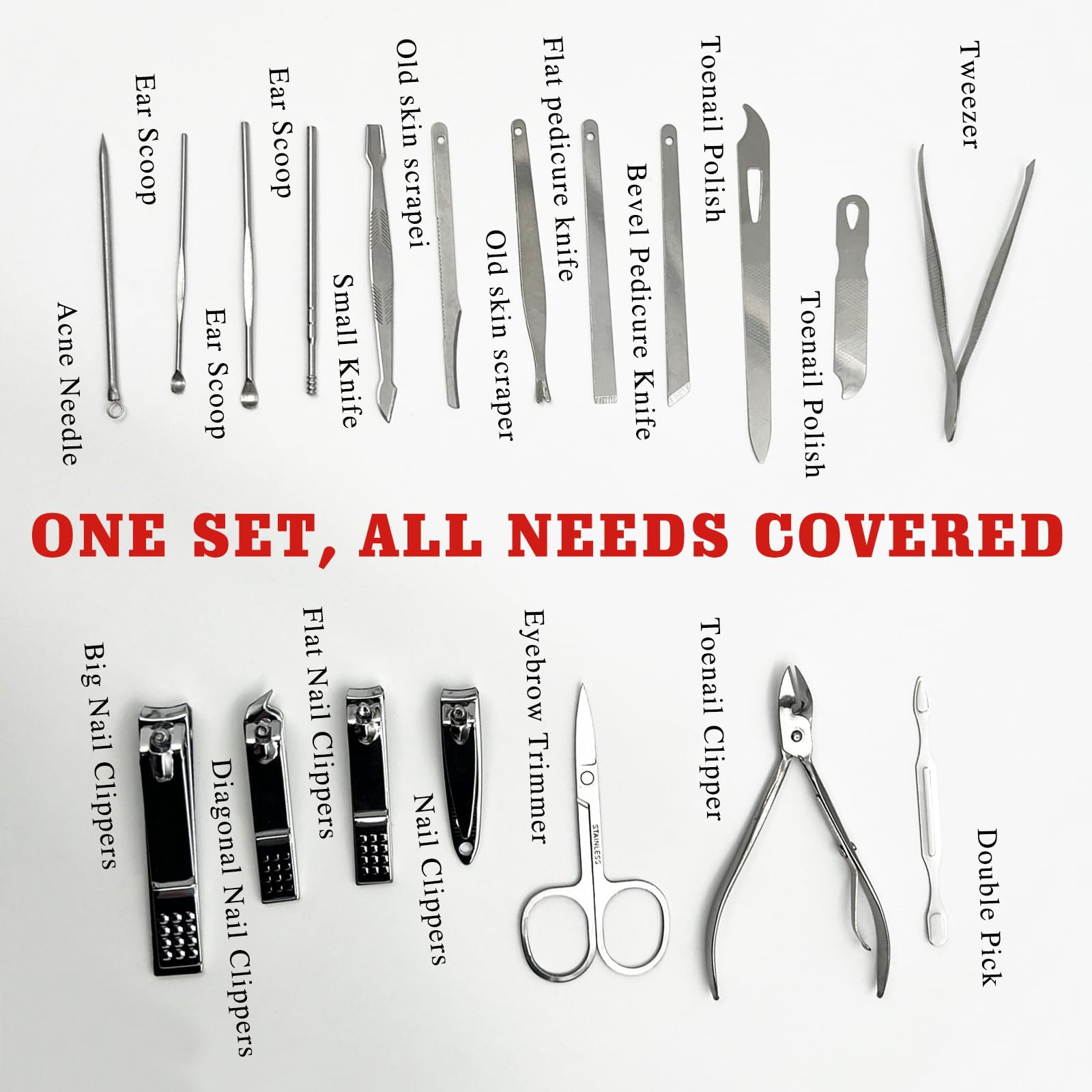 19-Piece Professional Nail Clippers & Grooming Kit (Black) – Fingernail and Toenail Cutters Manicure Pedicure Set with Travel Case for Men and Women