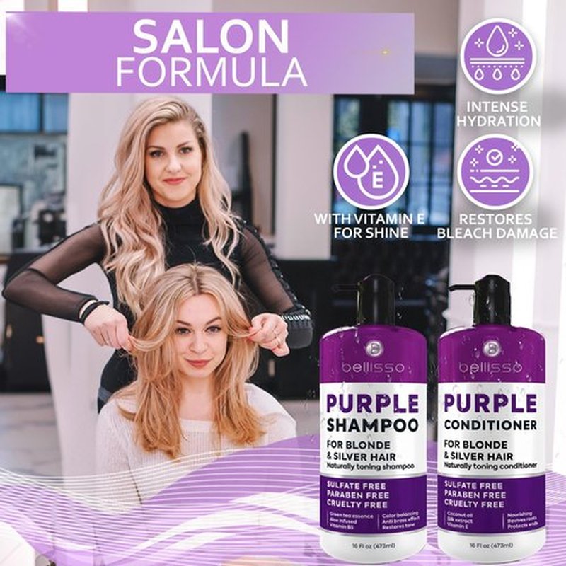 Skiennix Purple Shampoo and Conditioner Set - Sulfate & Paraben Free Toner for Platinum Blonde, Silver & Grey Hair (2 x 16 fl oz)