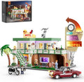 FUNWHOLE City Car Hotel Lighting Building Bricks Set - 1970 Pcs Modular Twilight Motel with LED Lights for Adults & Teens