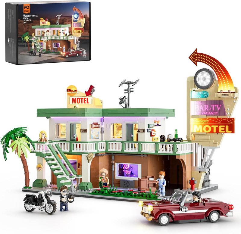 FUNWHOLE City Car Hotel Lighting Building Bricks Set - 1970 Pcs Modular Twilight Motel with LED Lights for Adults & Teens