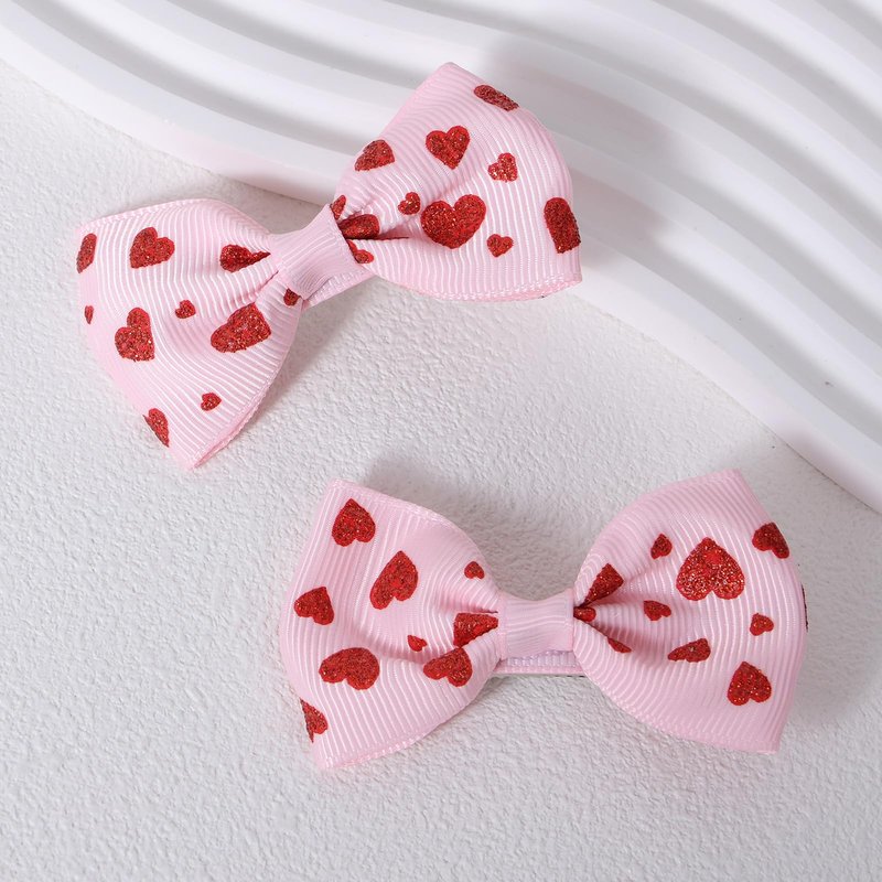 Valentines Pink Hair Bows Gift for Girls Women 4Pcs Cute Handmade Glittery Red Love Heart Ribbon Alligator Clips, Her Wedding Birthday Party Dress Decoration Accessories