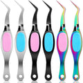 Honoson 6 Pcs Reverse Craft Tweezers Crossing Lock Curved Tweezers for Crafting, Stainless Steel Soft Grip Precision Reverse Grip Tweezer Fine Tip Tweezer for Stickers DIY Jewelry Beading Nail