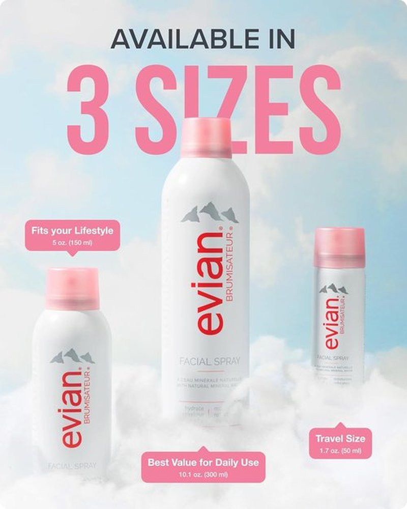 Evian Facial Spray 1.7 oz - Hydrating Mineral Water Mist for Refreshing Makeup & Toning Skin - TSA-Approved Daily Skincare Essential