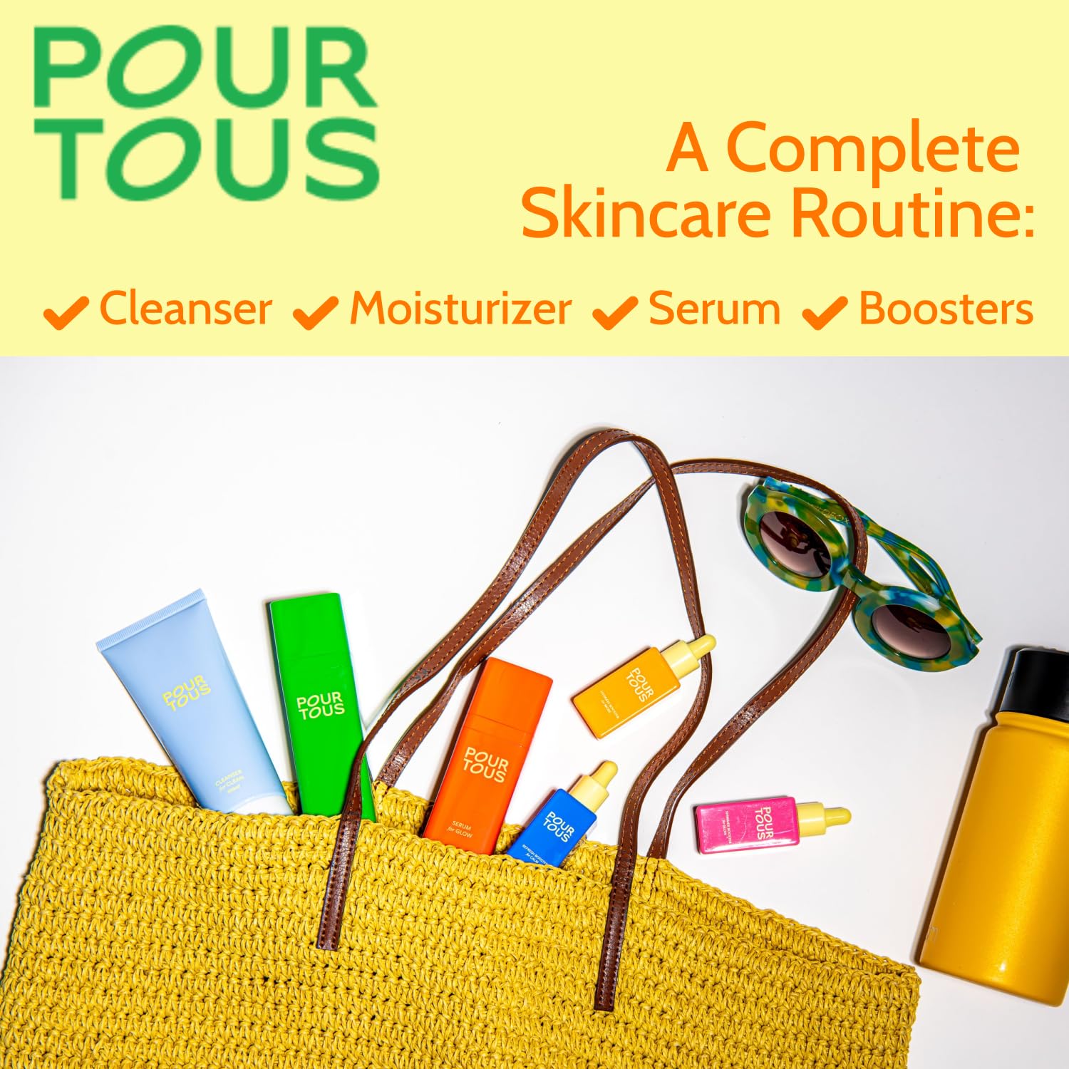 POUR TOUS Complete Facial Routine Set (6 pc) | Face Cleanser, Moisturizer, Serum + 3 Boosters w/Niacinamide & Hyaluronic Acid | Safe Plant-Based Skincare For Tweens Teen & Young Adult Skin