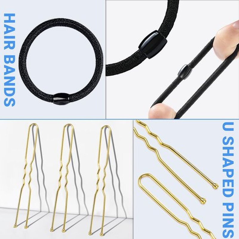 TsMADDTs Blonde Hair Bun Set, 8 Donut Bun with 2 Large, 2 Middle, 4 Small, 10 Hair Nets for Women, 40 U Shaped Pins, 5 Elastic Bands for Short and Thin Hair