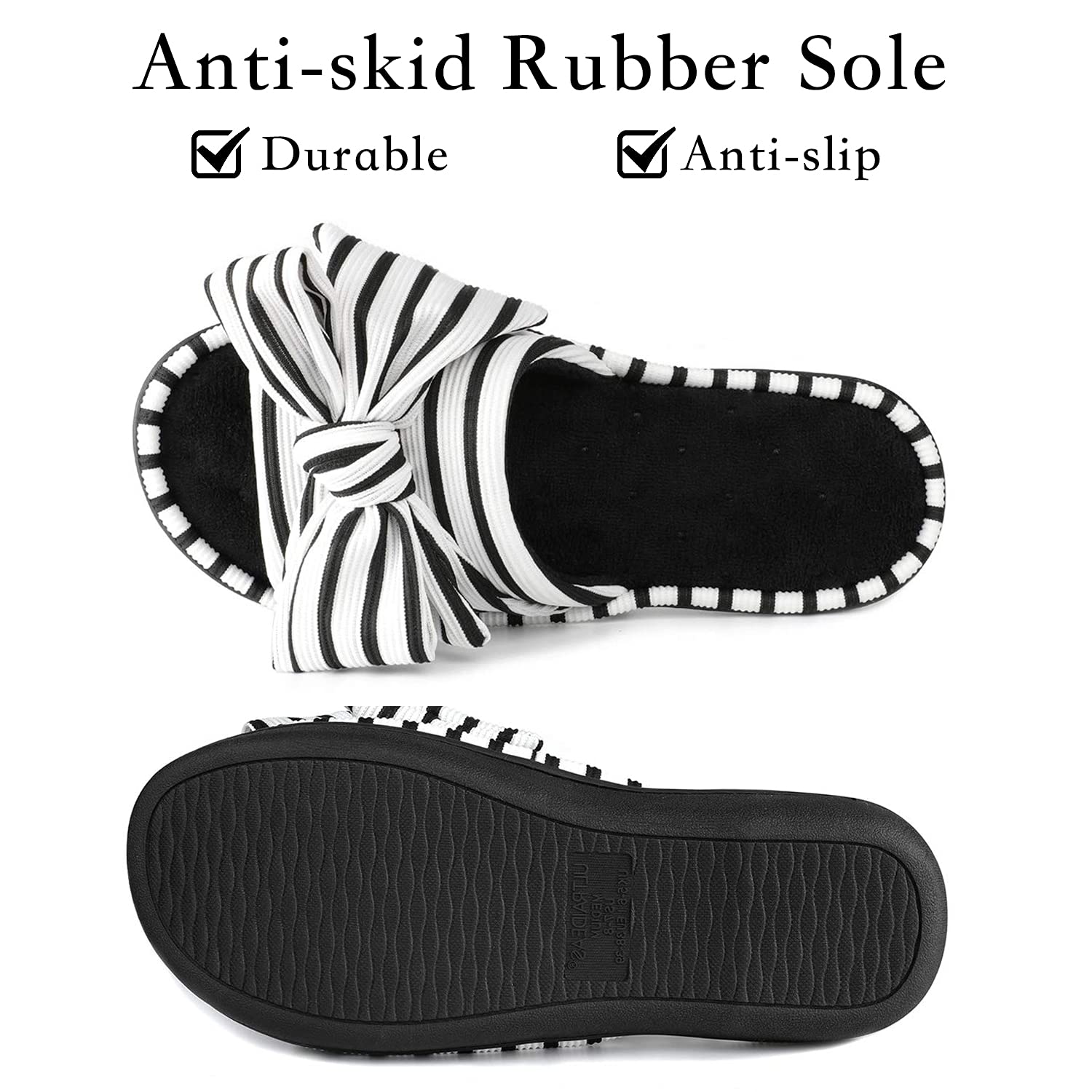 ULTRAIDEAS Womens Indoor Outdoor Slippers, Memory Foam Open Toe Cute House Shoes for Bedroom with Bow Design, Gift for Women(Black,7-8)