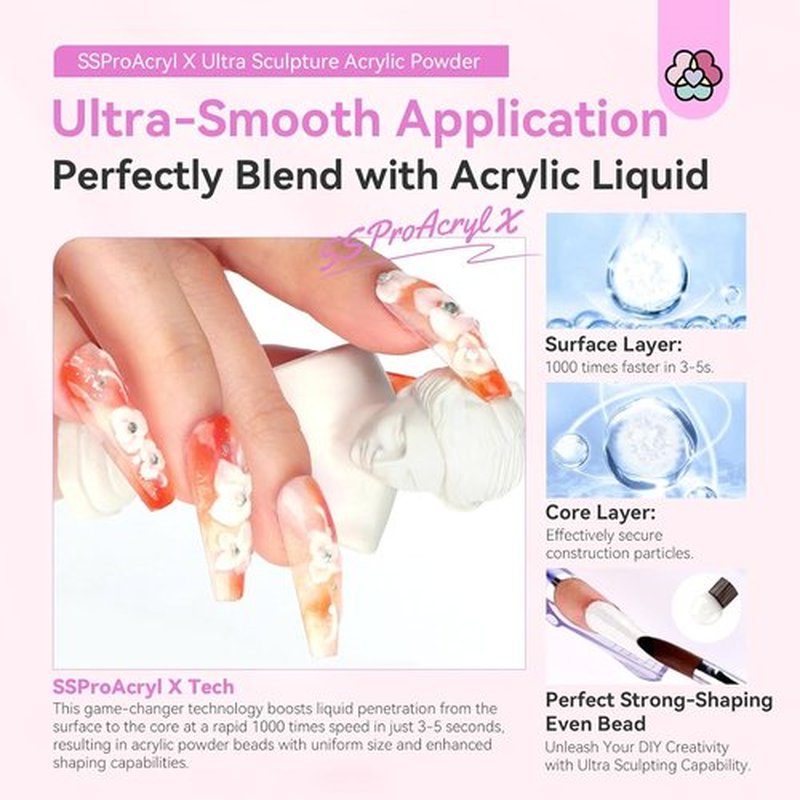 SAVILAND White Acrylic Nail Powder - Ultra-Smooth Blending for Professional Extensions & Carving