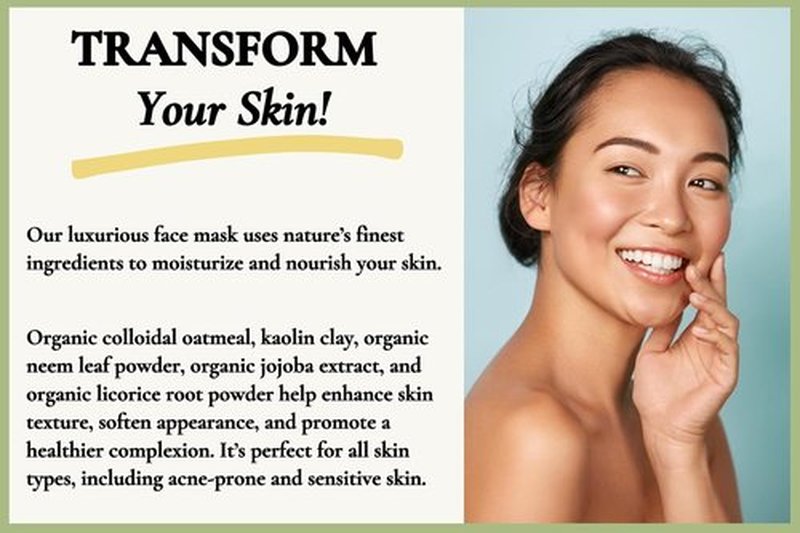 Moisturizing Face Mask - Organic Neem & Clay Formula for Dry Skin | Hydrates & Softens, 7 oz