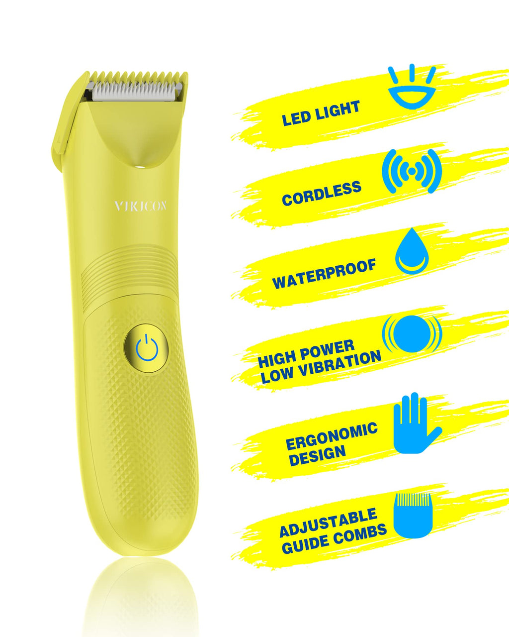 Unisex Hair Trimmer with Adjustable Guards, Cordless Electric Razor, Yellow