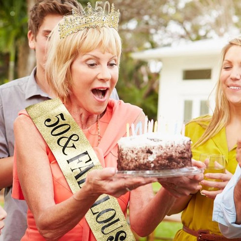 TOBATOBA 50th Birthday Decorations for Women, 50th Birthday Crown + 50 & Fabulous Birthday Sash Set, Silver 50th Birthday Gifts for Her Cool Gifts for 50th Birthday Party Decorations