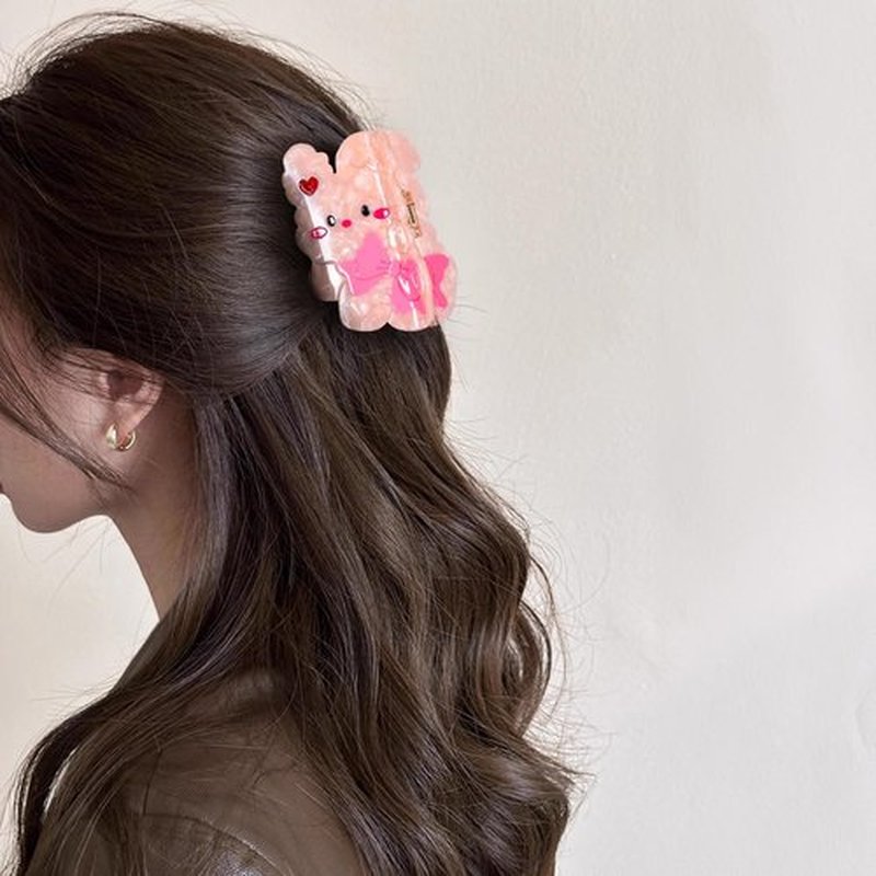 Rabbit Hair Claw Clip Acetate Strong Grip Hair Jaw Clip 3.35 Inch Cute Animal Hair Claw Clamp for Women Girls, Pink&Rose Red
